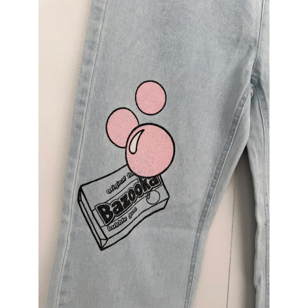 Justice Girls Bazooka Ring Pop Graphic Wide Leg Jeans Light‎ Wash Blue Size 16